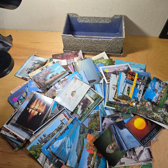 Huge Lot of 500-600 Old postcards, National and International in Vintage Box